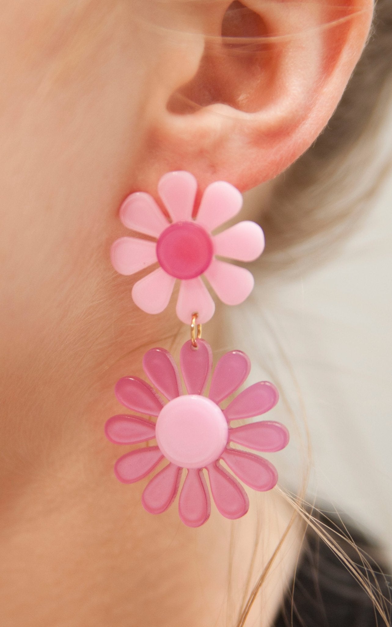 60s Pink and Purple Mod Flower Earrings - Relic828