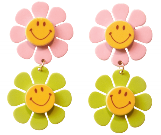 60s Smiley Flower Power Groovy Earrings - Relic828