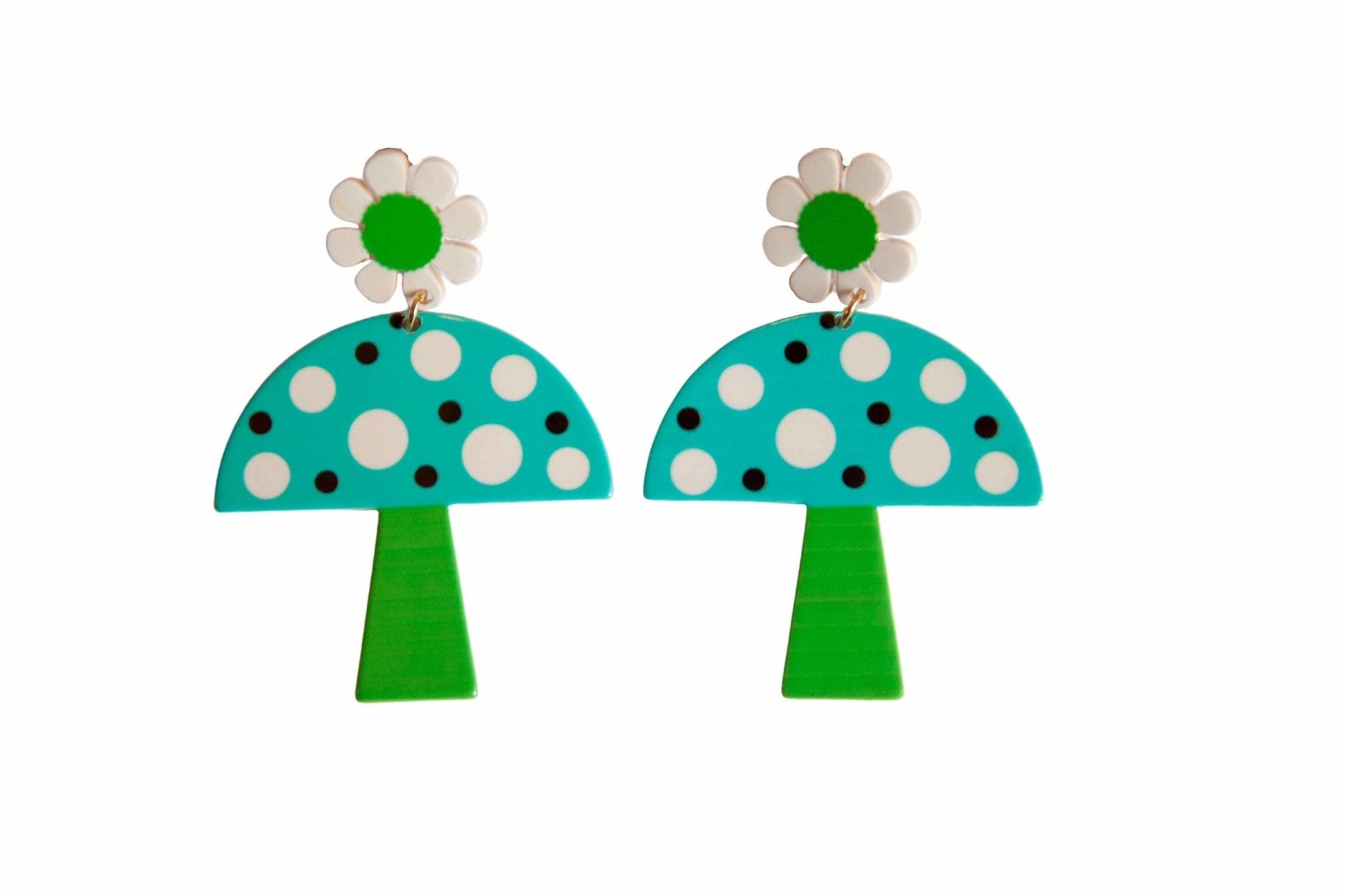 70s Blue and Green Hippie Mushroom Earrings Groovy Girl - Relic828