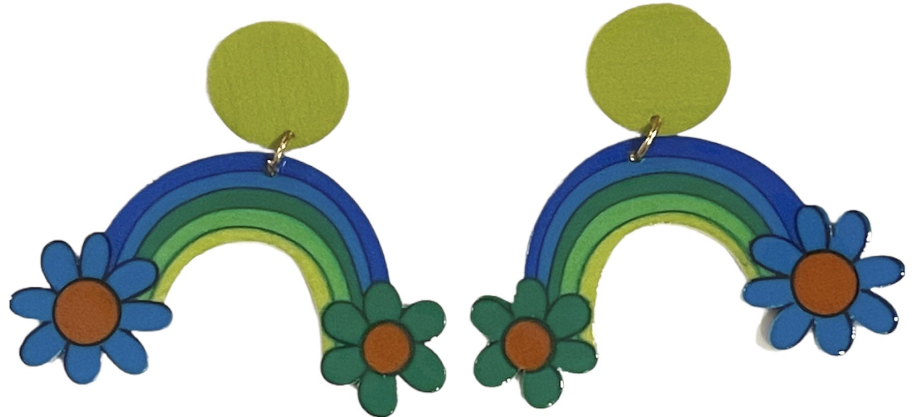 70s Blue and Green Rainbow Flower Earrings - Relic828