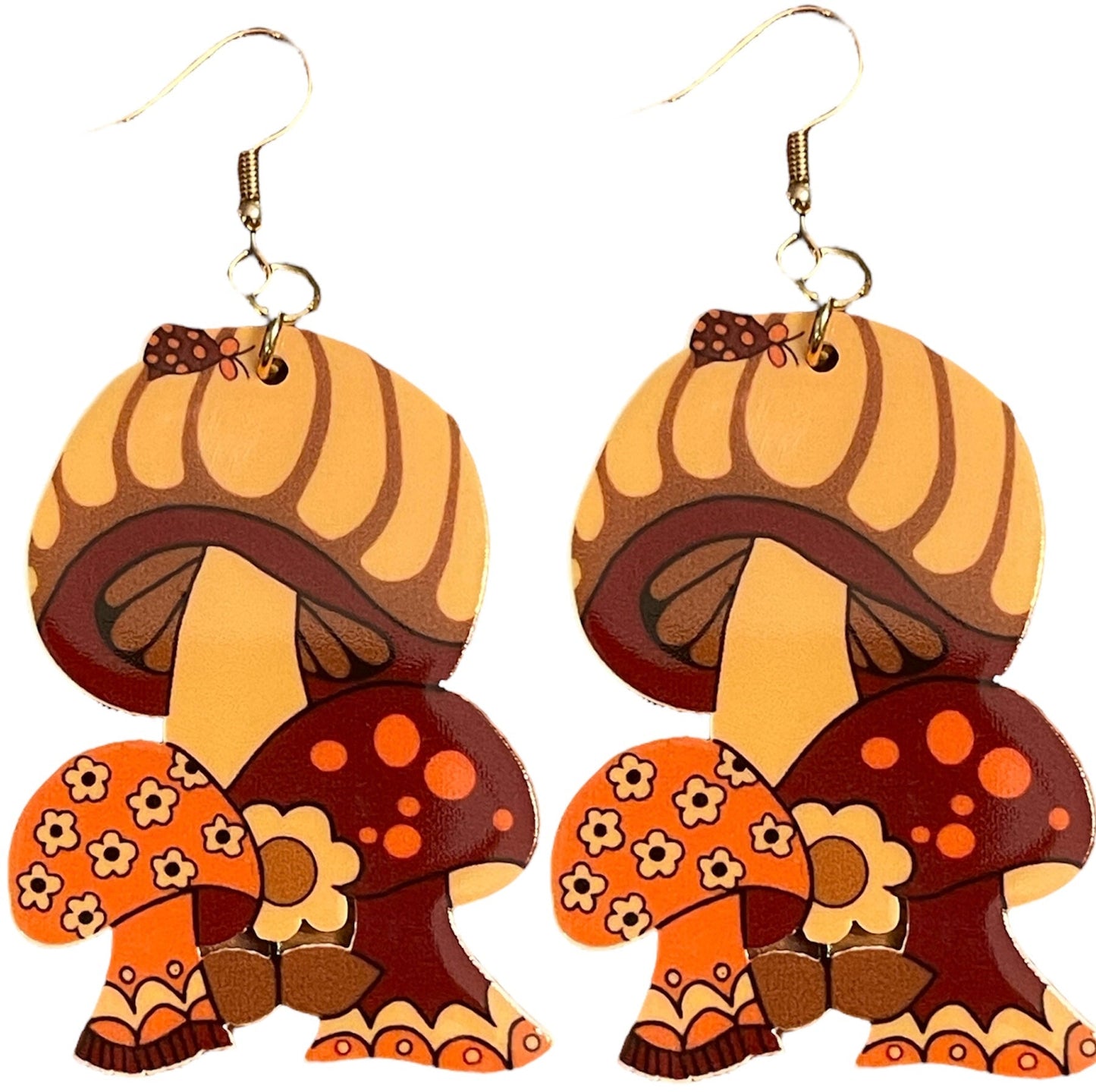 70s Brown and Groovy Mushroom Forest Trio Earrings - Relic828