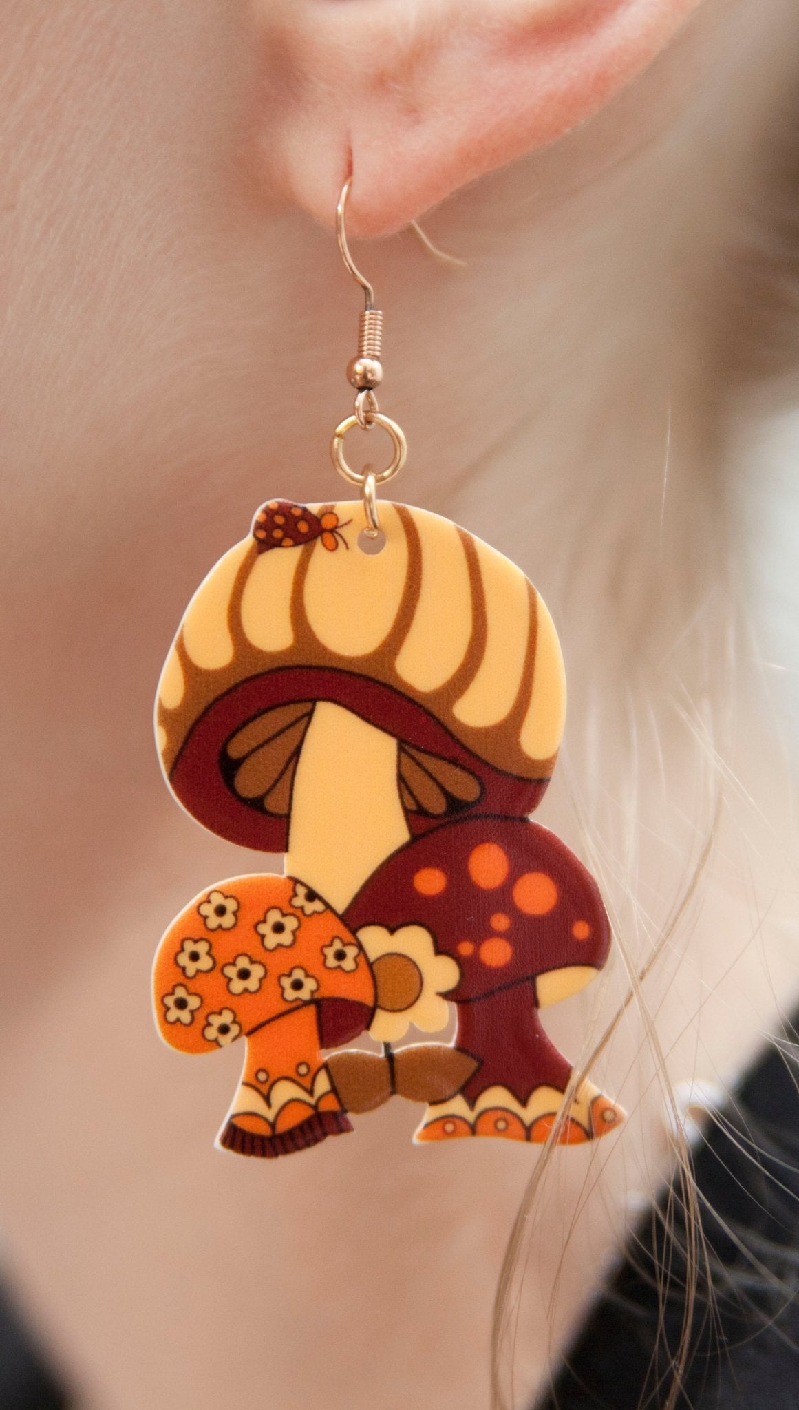 70s Brown and Groovy Mushroom Forest Trio Earrings - Relic828