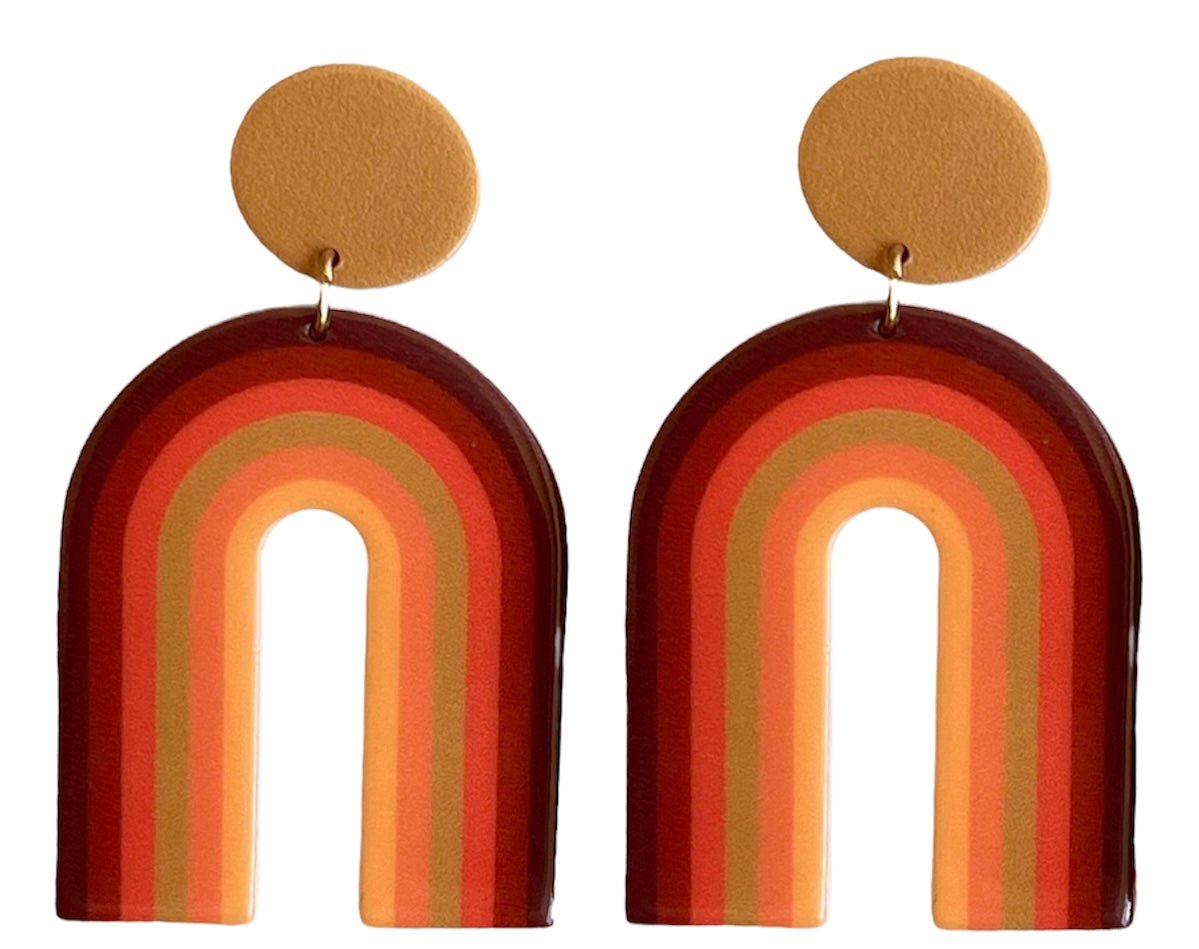 70s Brown Groovy Rainbow Earrings - Relic828