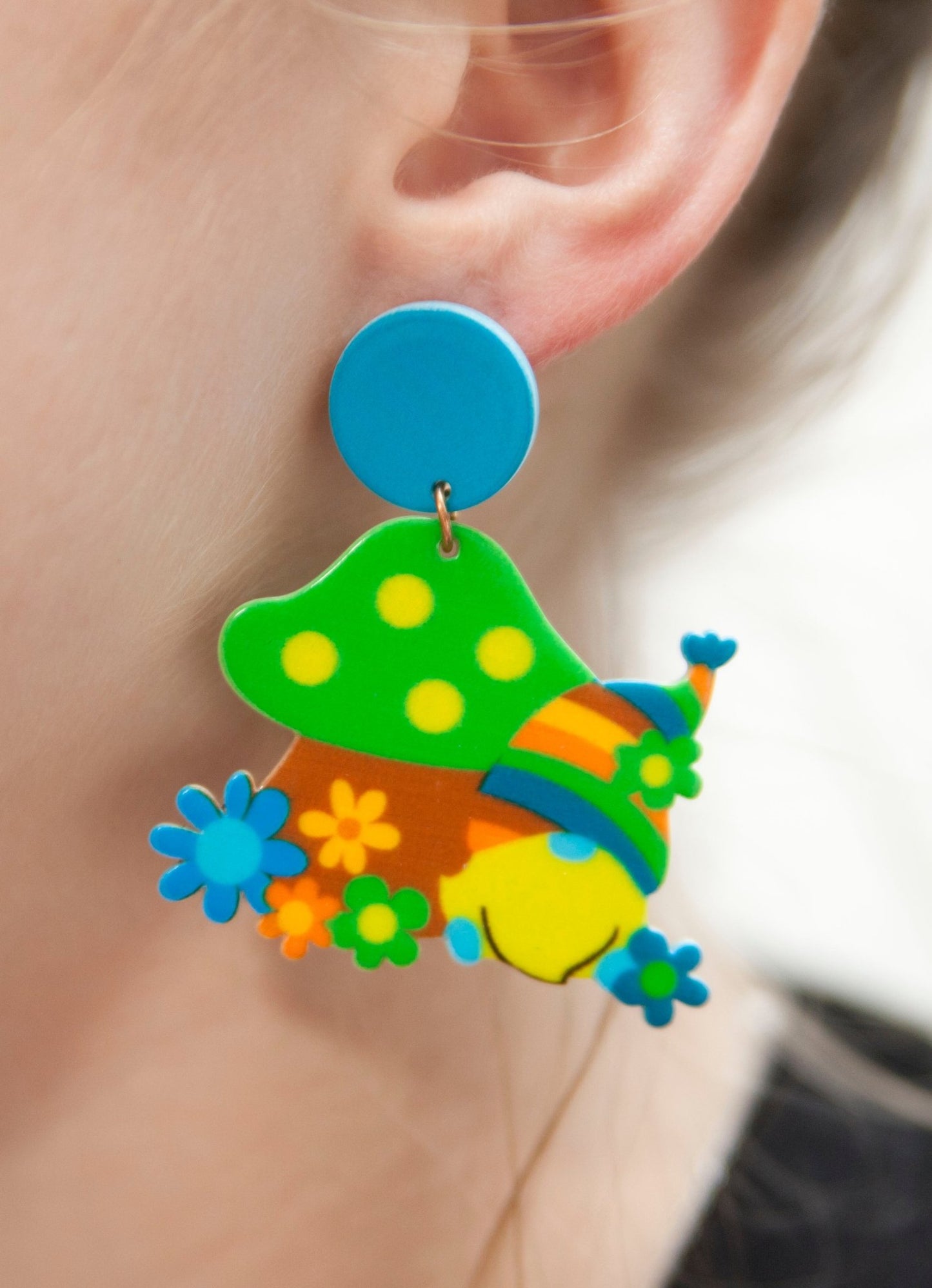 70s Gnome in the Flower Forest Earrings - Relic828