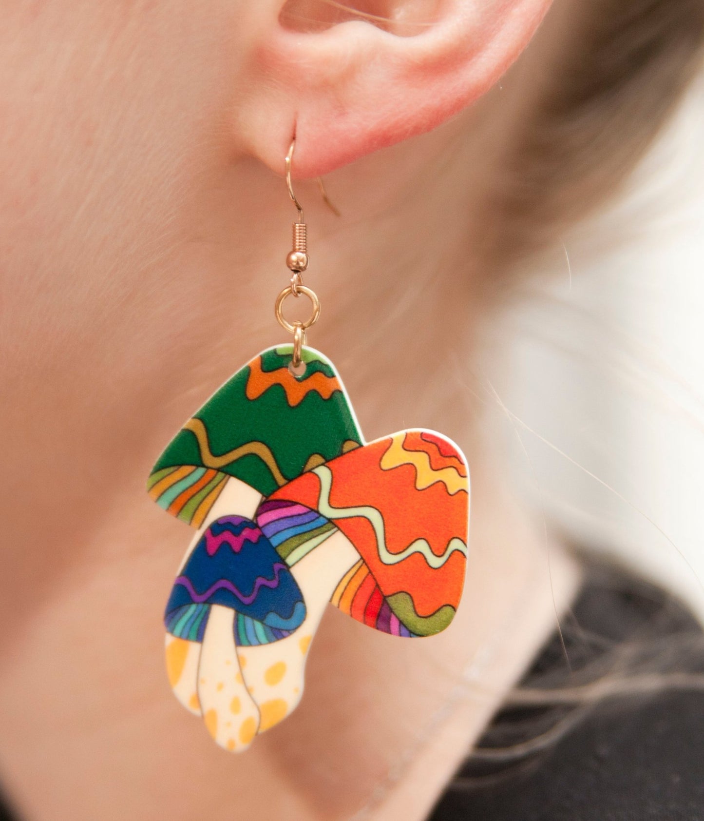 70s Groovy Rainbow Mushroom Trio Earrings - Relic828