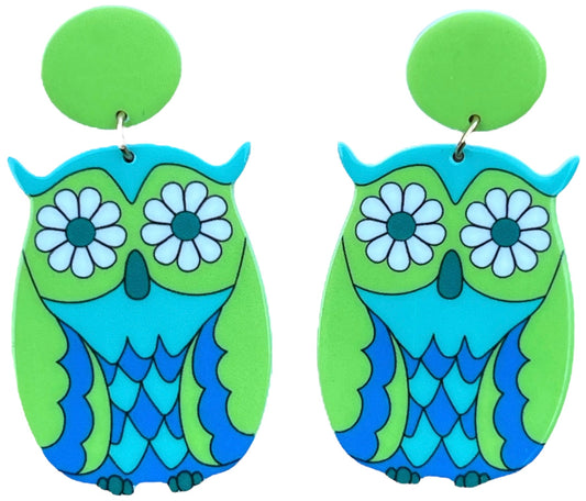 70s Hippie Flower Owl Earrings - Relic828