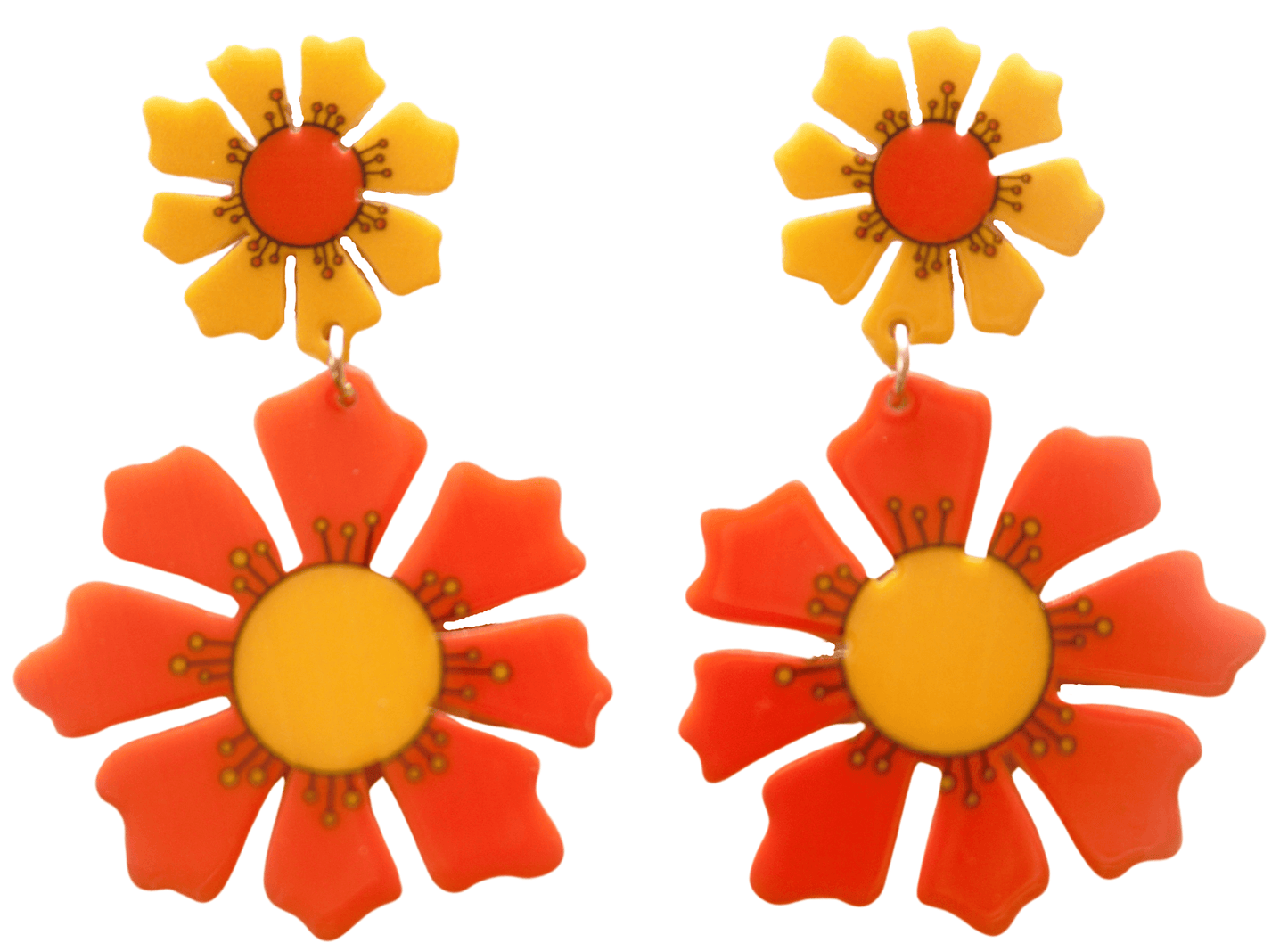70s Orange Blooms Flower Earrings Groovy Girl - Relic828