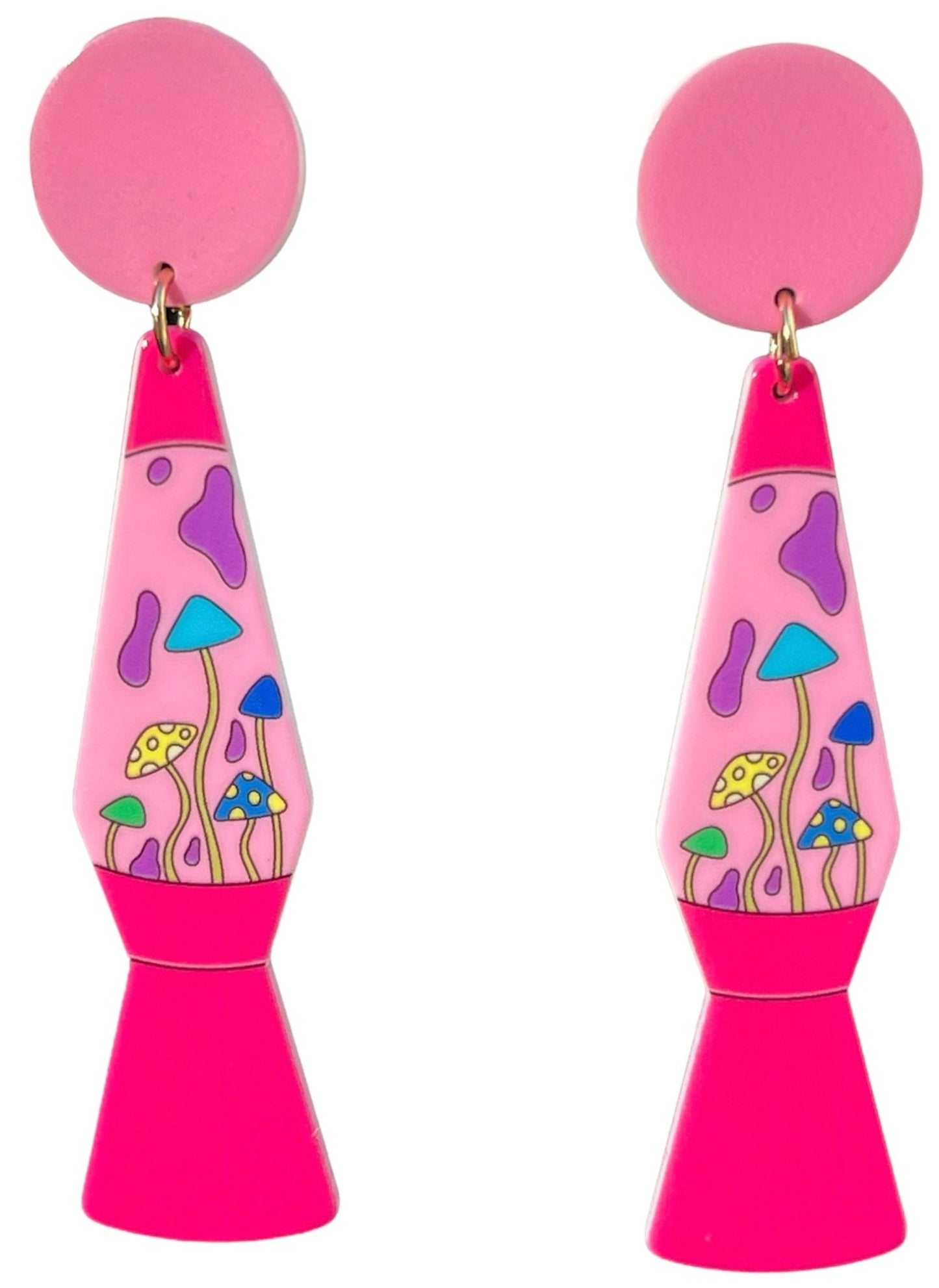 70s Pink Lava Lamps with Shrooms Earrings Groovy Girl - Relic828