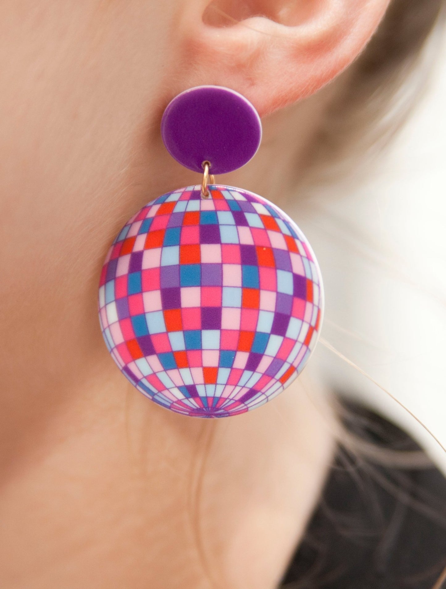 70s Pink Purple and Groovy Disco Ball Earrings - Relic828