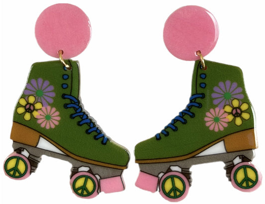 70s Retro Green Roller Skate Earrings Groovy Girl - Relic828