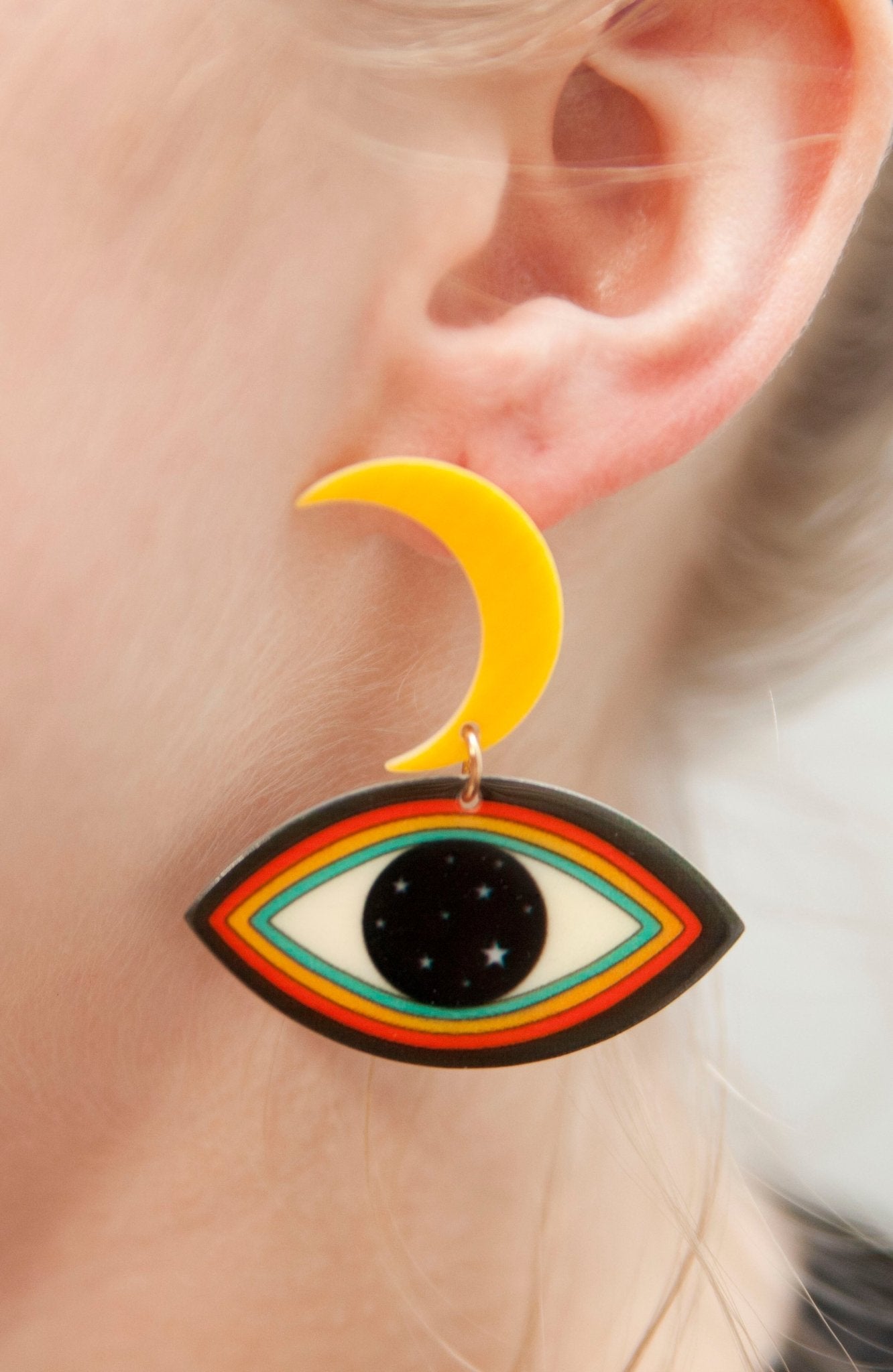 70s Starry Eyed Moon and Skies Earrings - Relic828