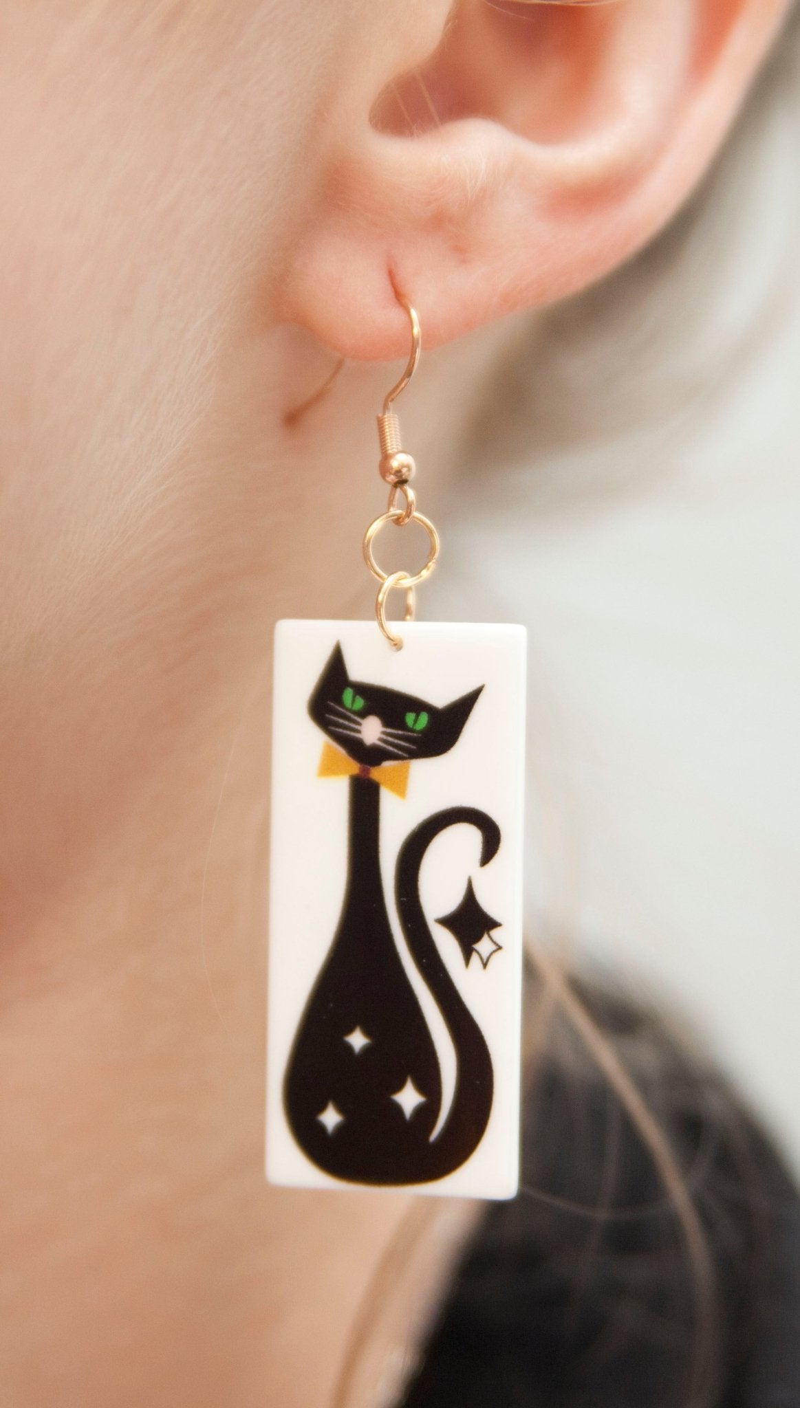 70s Sylvester the Black Kitty Cat Mod Earrings - Relic828