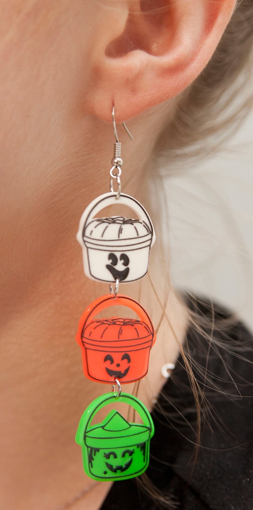 90s Retro Trick or Treat Halloween Bucket Earrings - Relic828