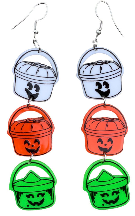 90s Retro Trick or Treat Halloween Bucket Earrings - Relic828
