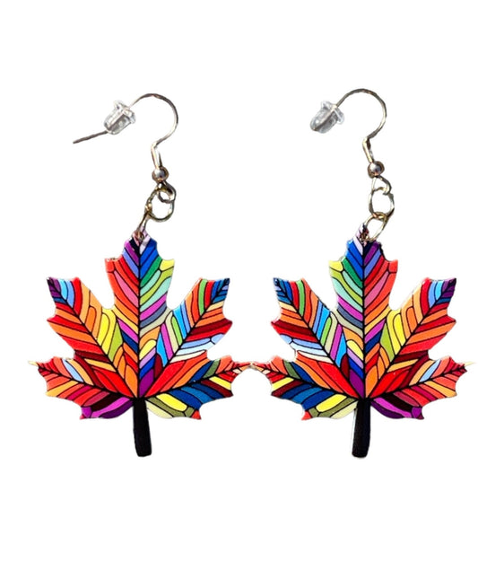 Colorful Maple Kaleidoscope Autumn Leaf Earrings - Relic828