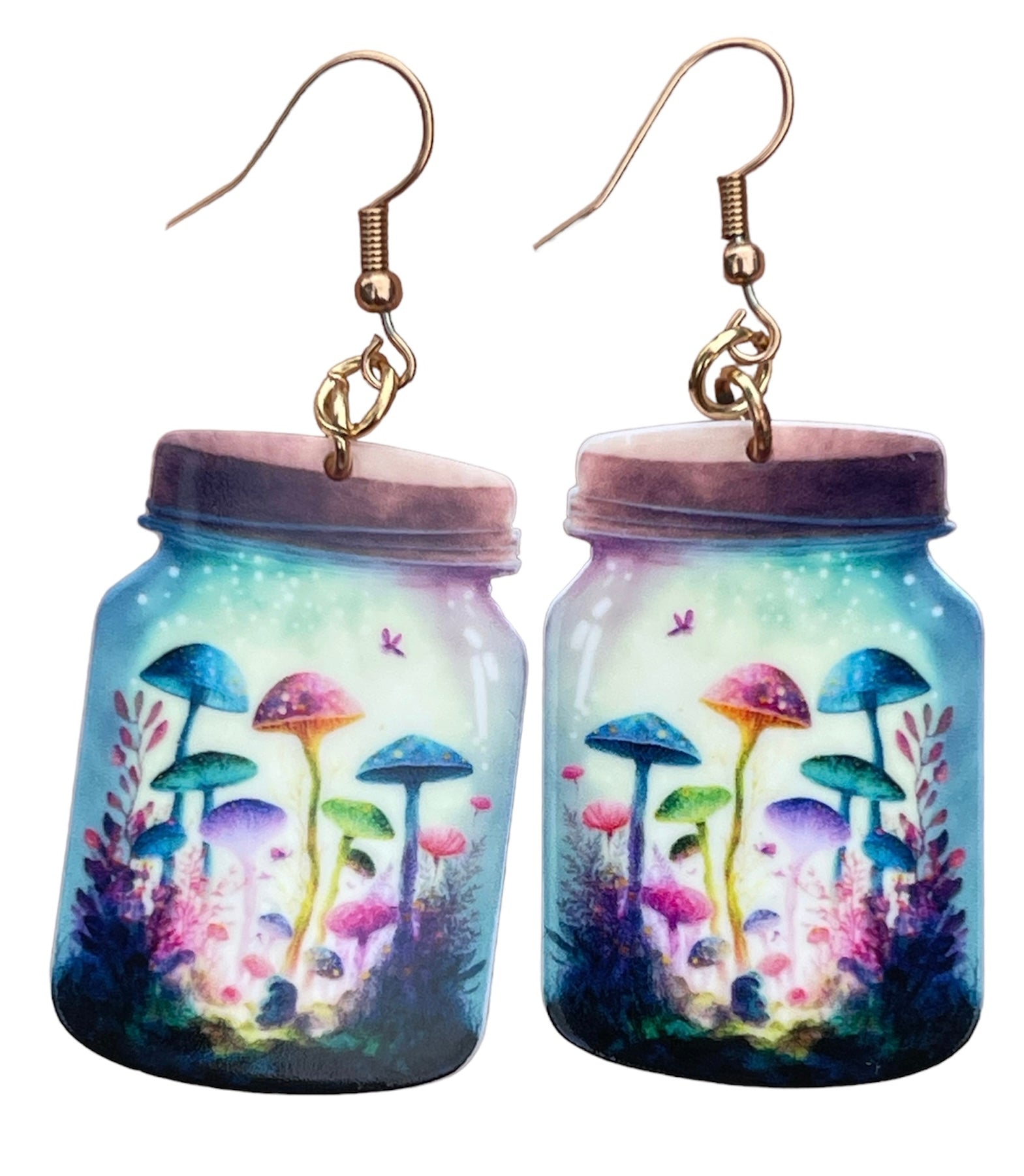 Fairytale Mushrooms in a Jar Whimsical Goth Earrings - Relic828
