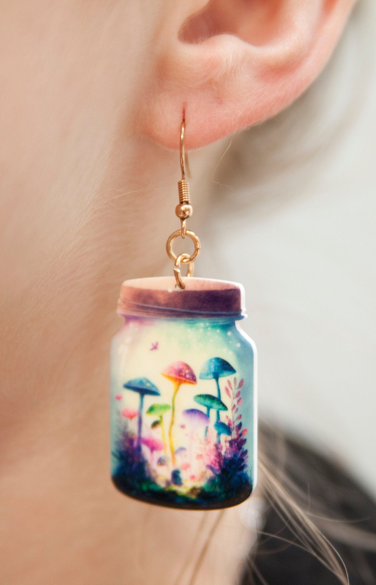 Fairytale Mushrooms in a Jar Whimsical Goth Earrings - Relic828