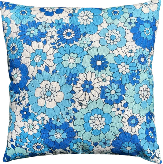 Groovy Blue and White Flower Power 18 by 18 inch Pillow Case Cover - Relic828