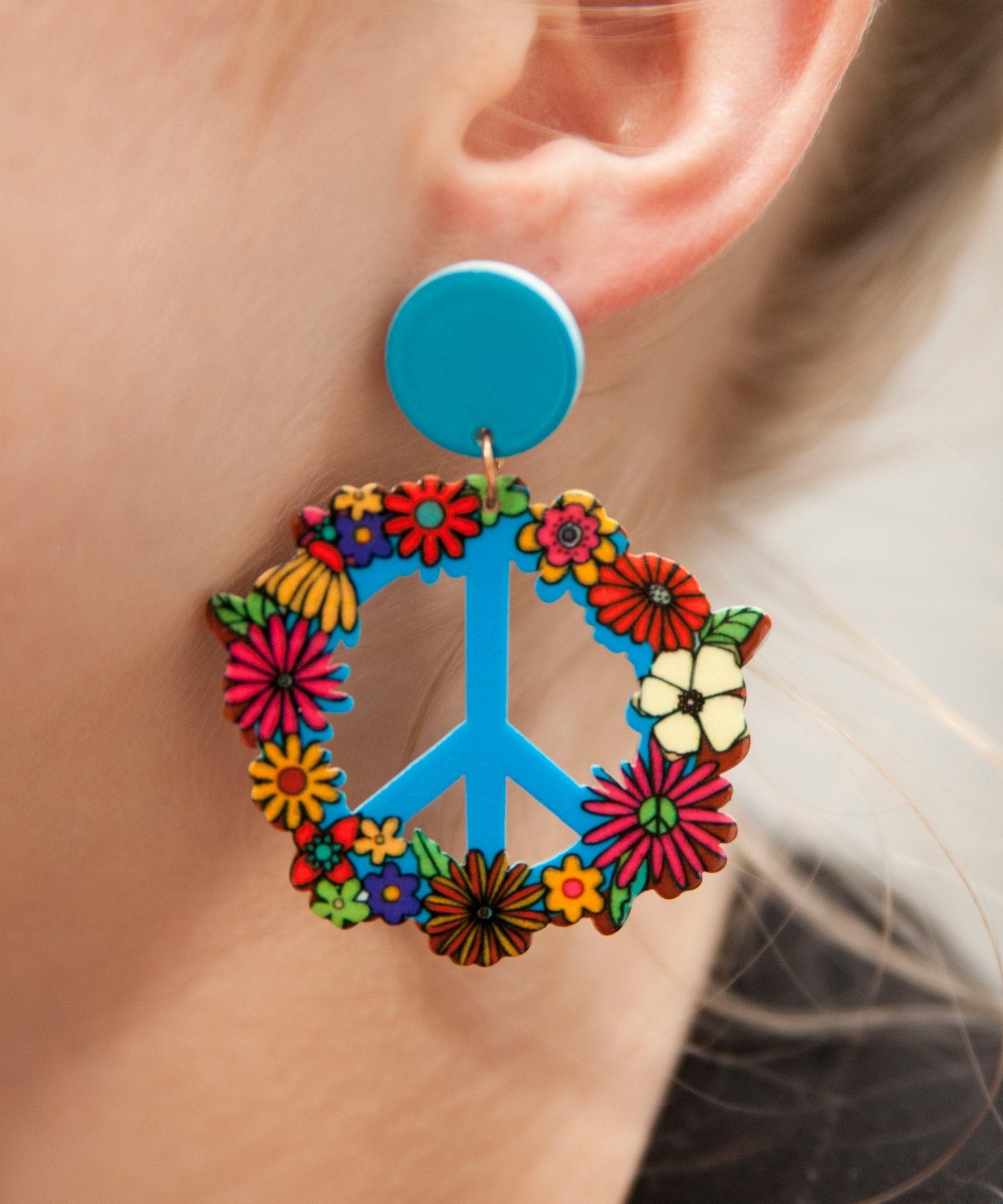 Hippie Peace and Boho Flower Earrings - Relic828