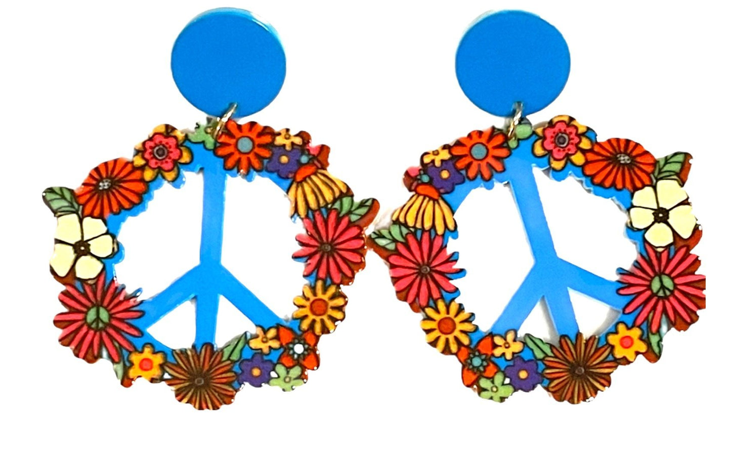 Hippie Peace and Boho Flower Earrings - Relic828