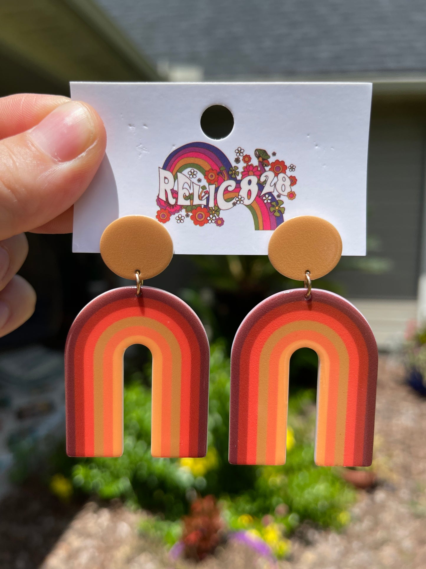 70s Brown Groovy Rainbow Earrings