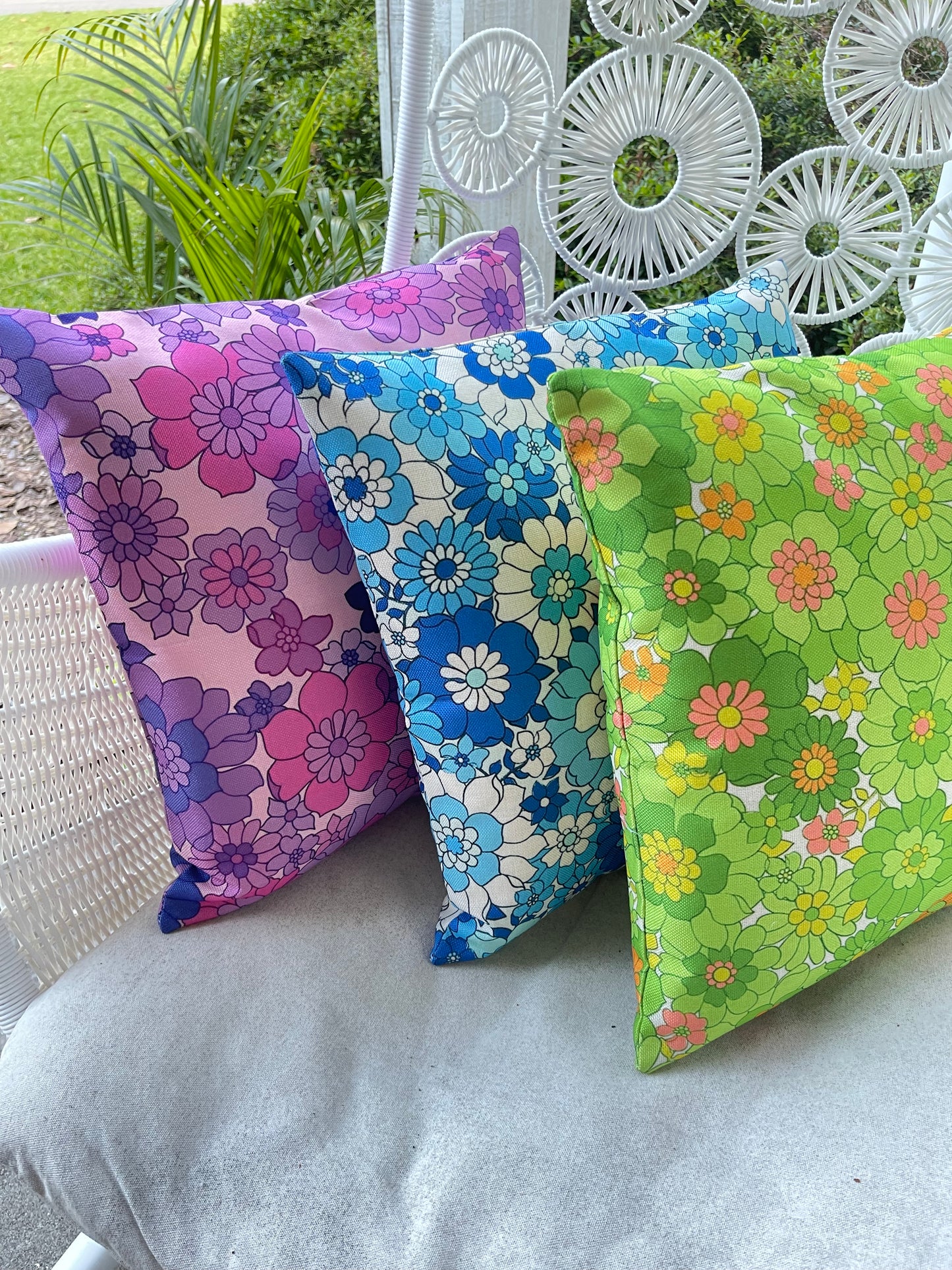 Groovy Green and Pink Flower Power 18 by 18 inch Pillow Case Cover Relic828