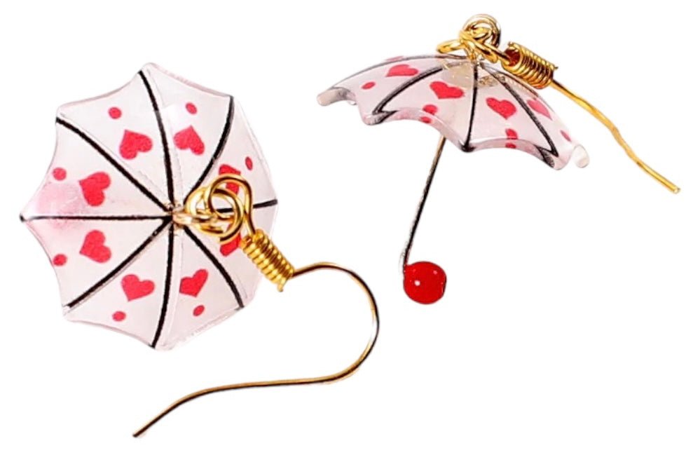 Lovely Little Heart Umbrellas Valentine Earrings - Relic828