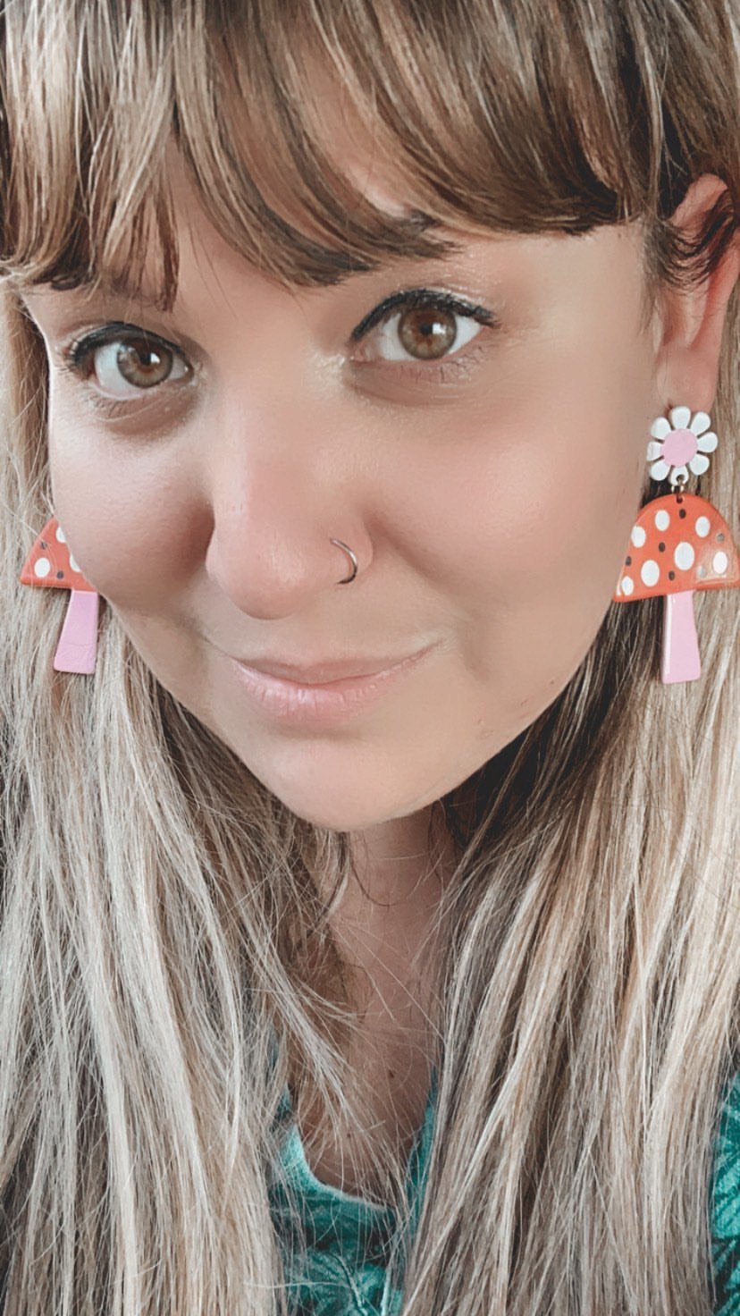 Pink and Red Mushroom Hippie Earrings Groovy Girl - Relic828