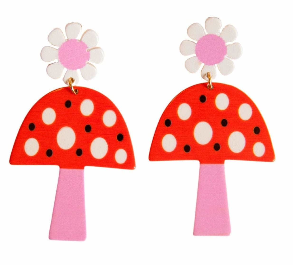 Pink and Red Mushroom Hippie Earrings Groovy Girl - Relic828
