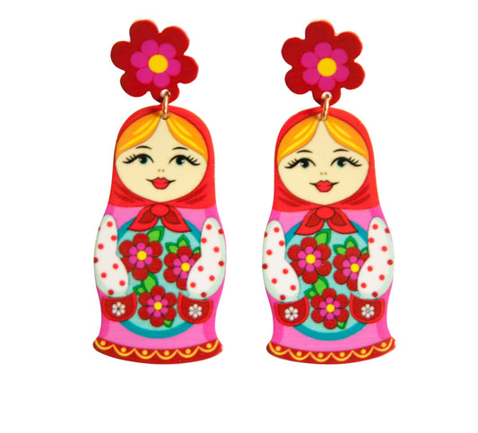 Retro Kitsch Russian Nesting Doll Earrings Groovy Girl - Relic828