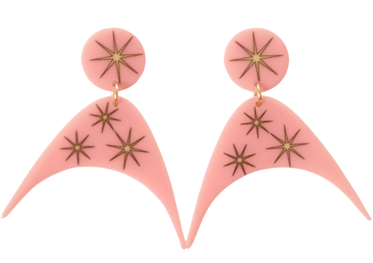 Retro Pink Atomic Starburst Boomerang 50s Earrings - Relic828