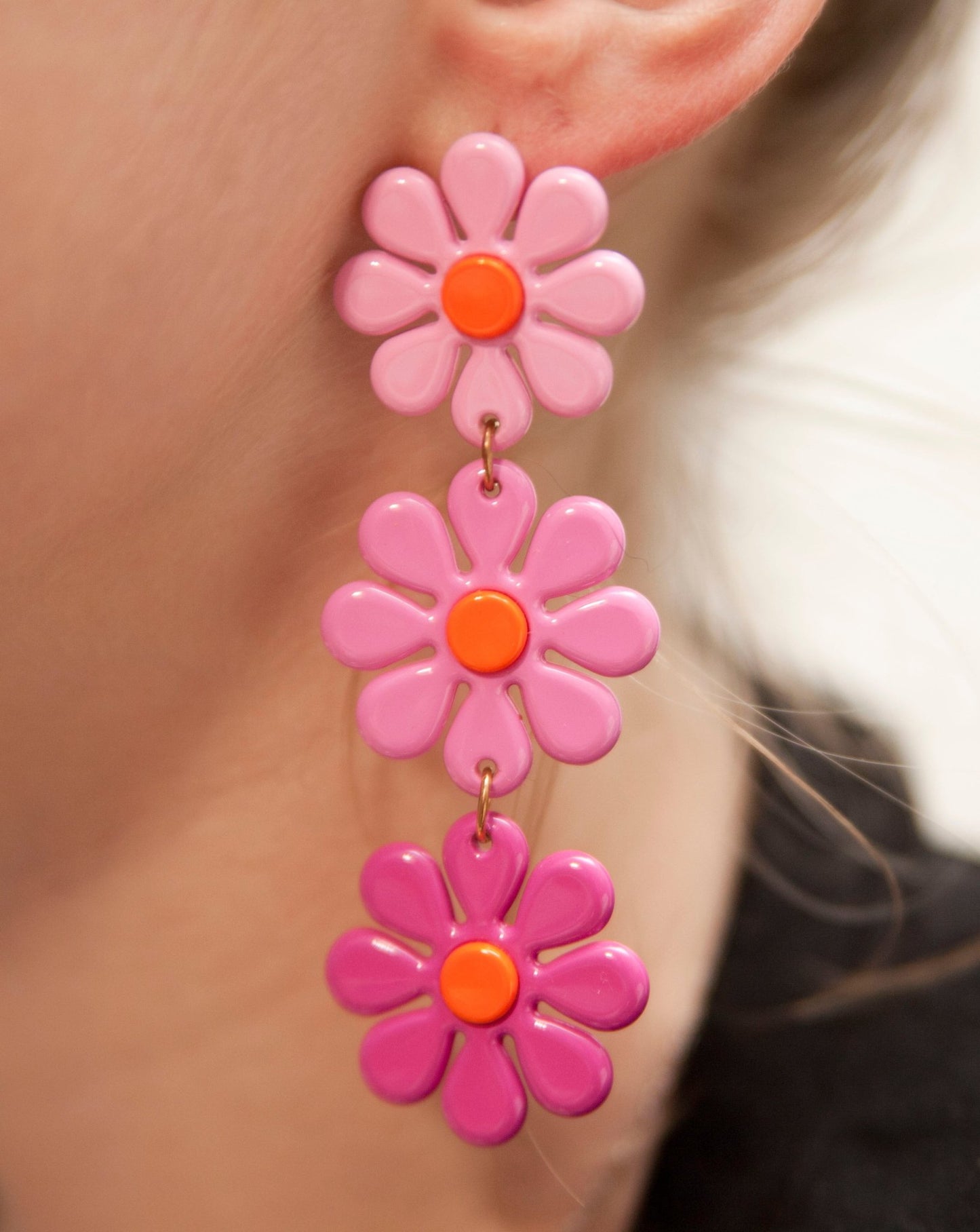 Retro Pink Daisy Chain Flower Earrings - Relic828