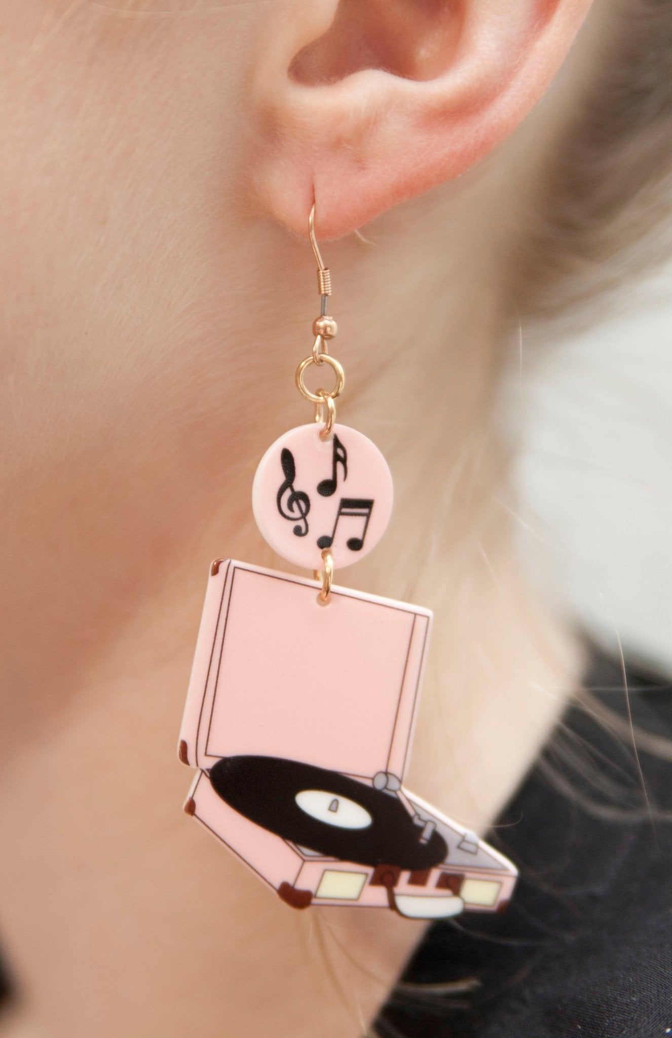 Retro Pink Record Turntable Earrings - Relic828