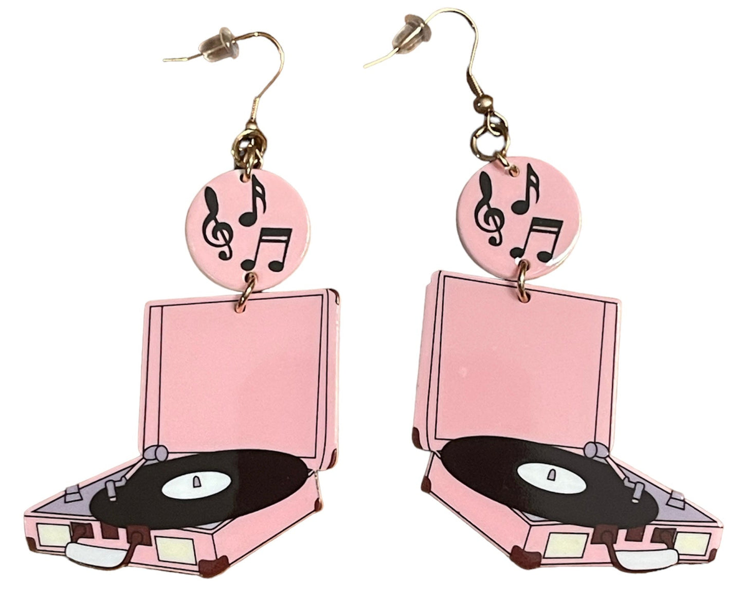 Retro Pink Record Turntable Earrings - Relic828