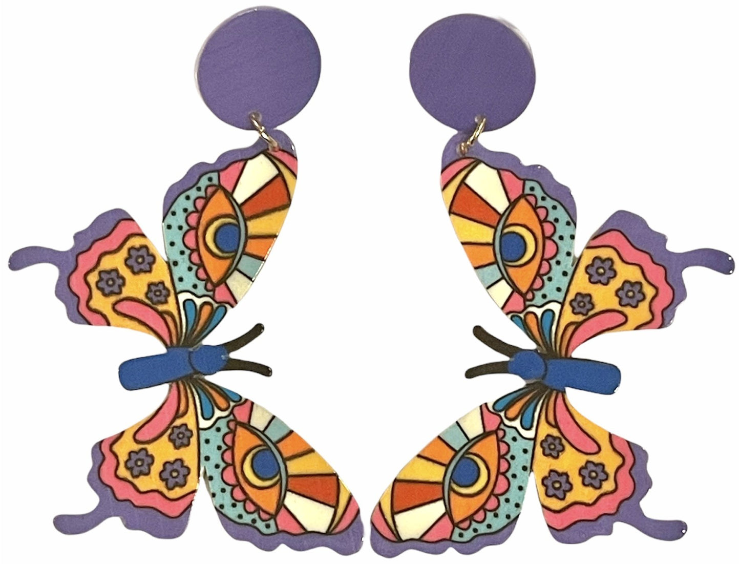 Retro Purple Trippy Butterfly Earrings - Relic828