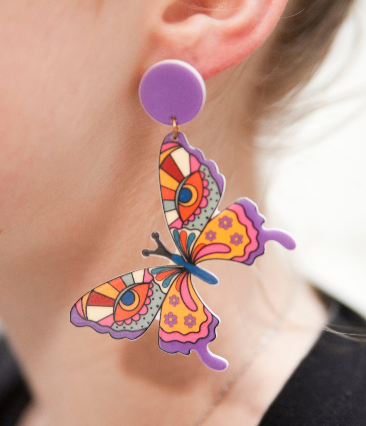 Retro Purple Trippy Butterfly Earrings - Relic828