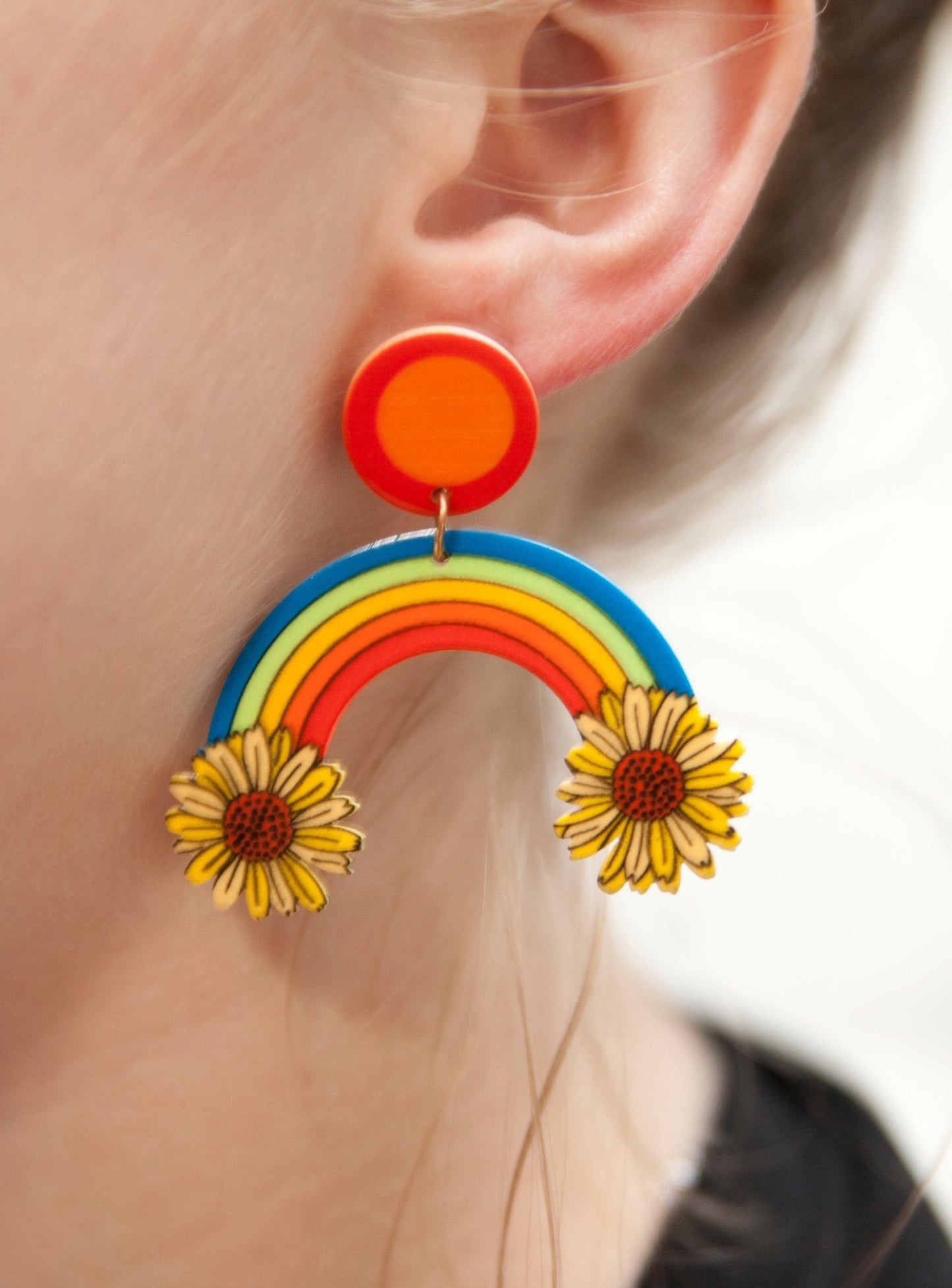 Retro Sunflower Rainbow Earrings - Relic828