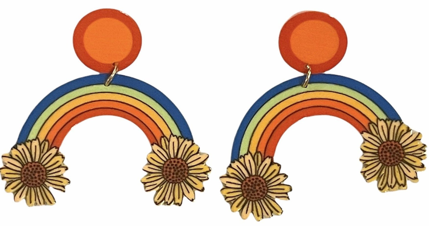 Retro Sunflower Rainbow Earrings - Relic828