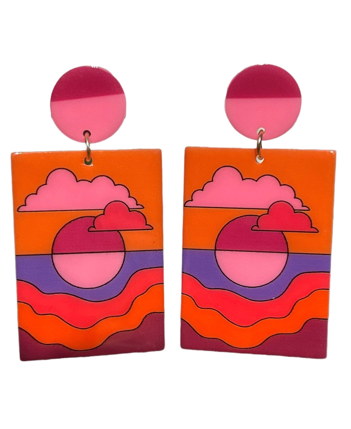 Retro Warm Sunrise Scene Earrings 60s 70s 80s - Relic828