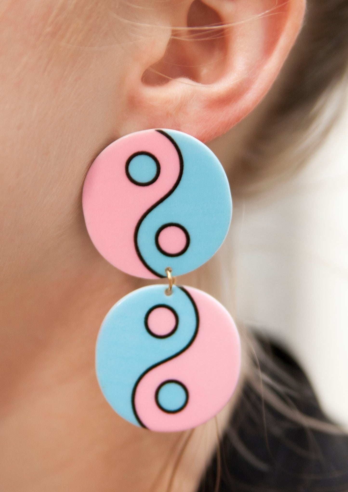 Retro Yin Yang Pastel Chunky 70s 90s Vibe Earrings - Relic828