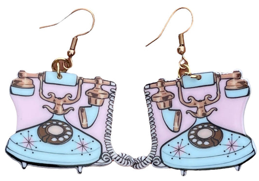 Ring a Ding 50s Retro Telephone Aqua and Pink Atomic Earrings - Relic828