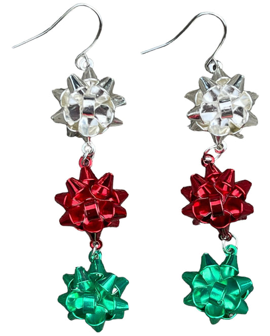 Vintage Christmas Bow Classic Color Trio Earrings - Relic828